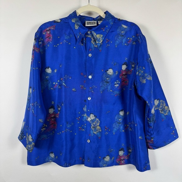 Chico's Tops - Chico's Design‎ VTG Button-up Blouse Women Size Large Asian-Inspired 100% Silk